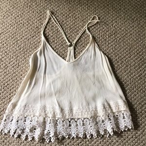 Cream Tank Top with Crochet Lace Trim